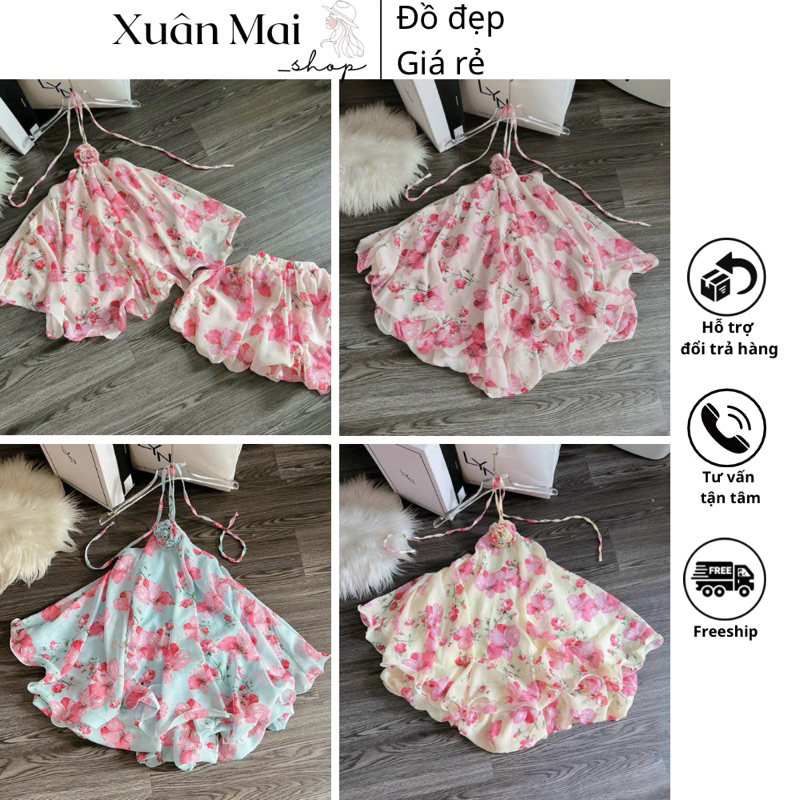 Set 2 món áo yếm cột dây + chân váy ôm ngắn có quần trong vải xịn Y HÌNH