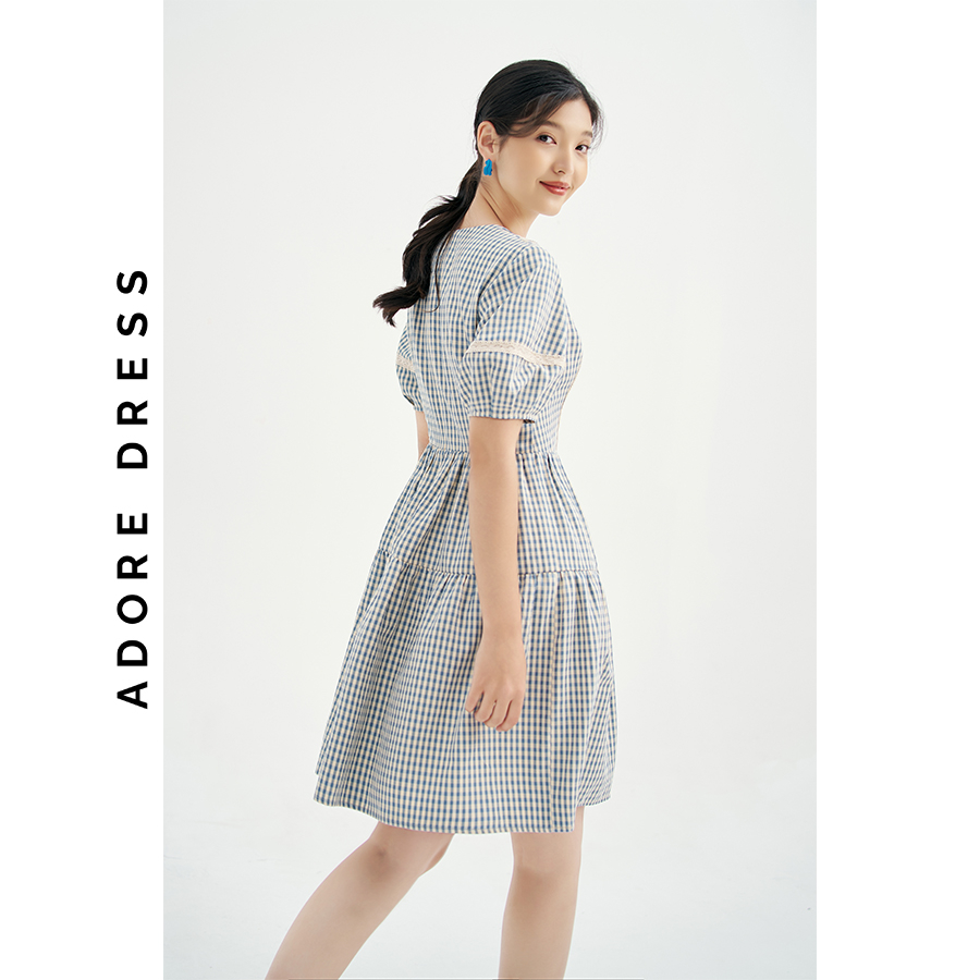 Đầm Mini dresses casual style thô karo blue phối ren 311DR1057 ADORE DRESS