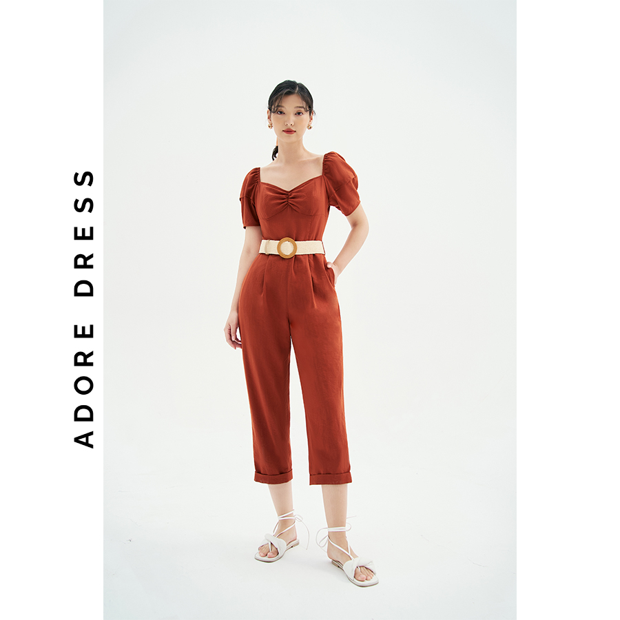 Jum Midi/ Maxi jumpsuits giả đũi cam cháy rút dún lửng 311JS2004 ADORE DRESS