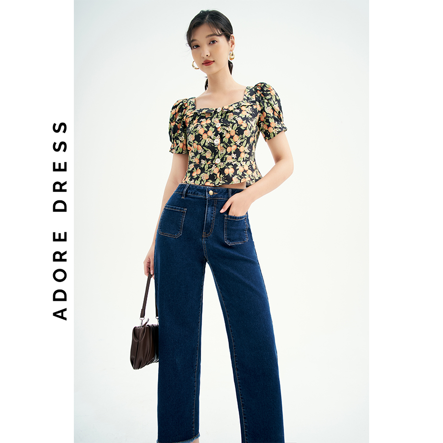 Quần jean Straght jeans casual style denim trơn đen và xanh túi ốp 313JE3001 ADORE DRESS