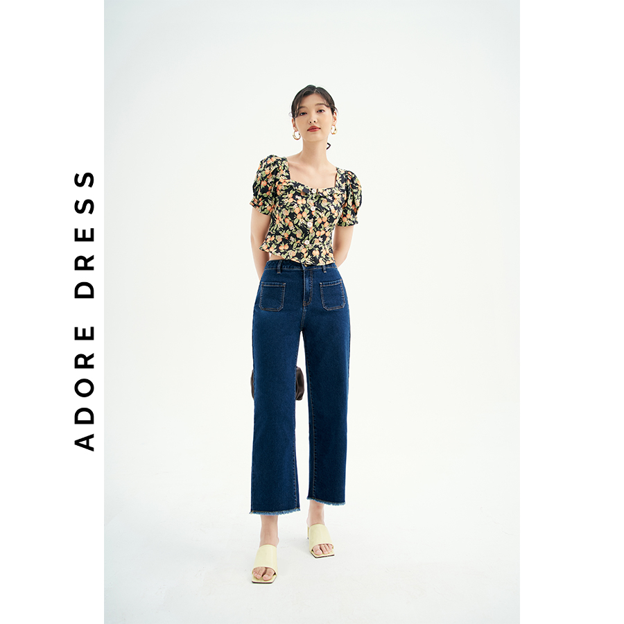 Quần jean Straght jeans casual style denim trơn đen và xanh túi ốp 313JE3001 ADORE DRESS