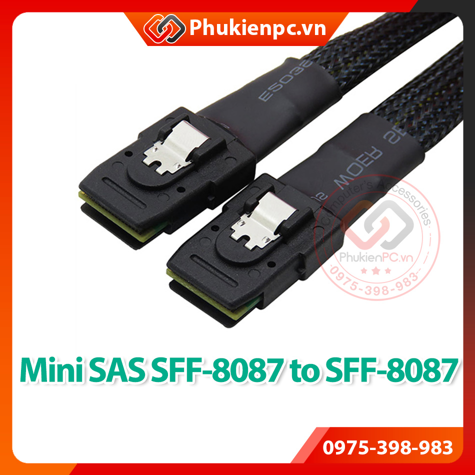 Dây cáp Mini SAS SFF-8087 to SFF-8087 SAS dài 0.8M, tốc độ 12Gbps. cho server, worksation, Card Raid SAS, ổ cứng SAS HDD