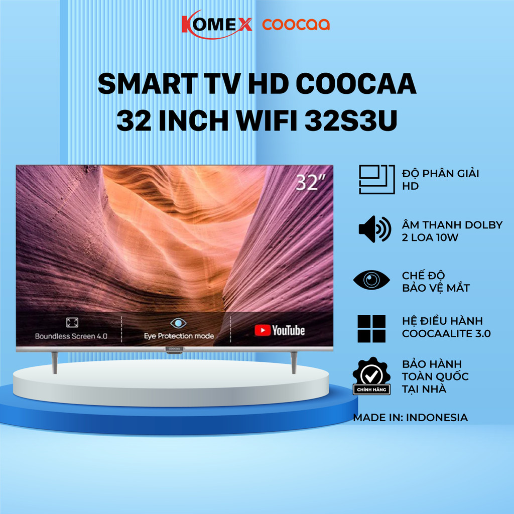 Tivi Coocaa 32 Inch 32S3U smart tivi kết nối wifi đồng kiểm đổi trả 30 ngày bảo hành 24 tháng - komex