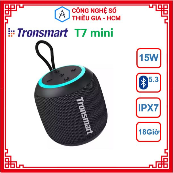 Loa Tronsmart T7 Mini Chính hãng, Loa Bluetooth 5.3, chống nước IPX7 Công suất 15W, nghe nhạc 18 giờ, Led RGB