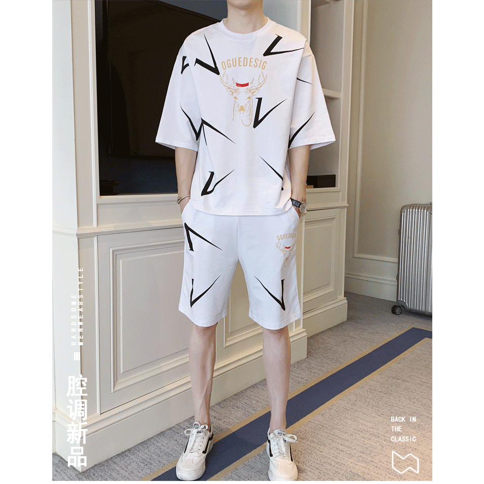 Bộ quần áo thun nam Bộ quần áo thun nữ Bộ quần áo thun unisex họa tiết chữ V phong cách trẻ trung BEMINE MQA 029
