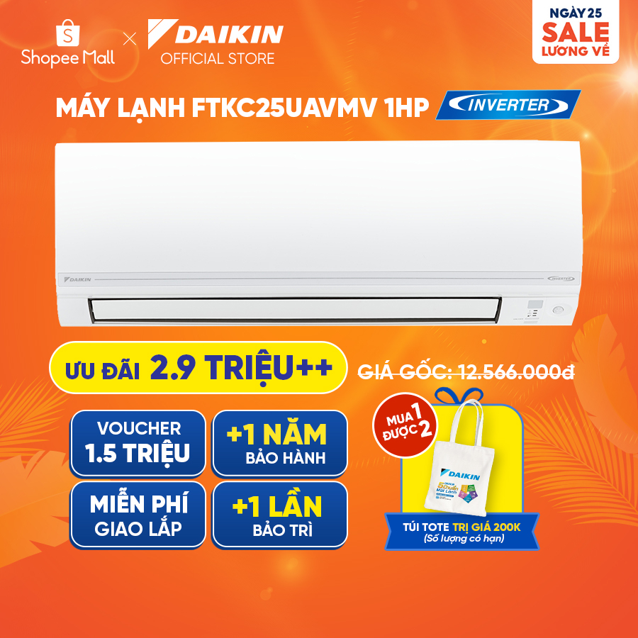 Máy Lạnh Daikin Inverter FTKC25UAVMV 1HP (9000BTU) Tiết kiệm vượt trội
