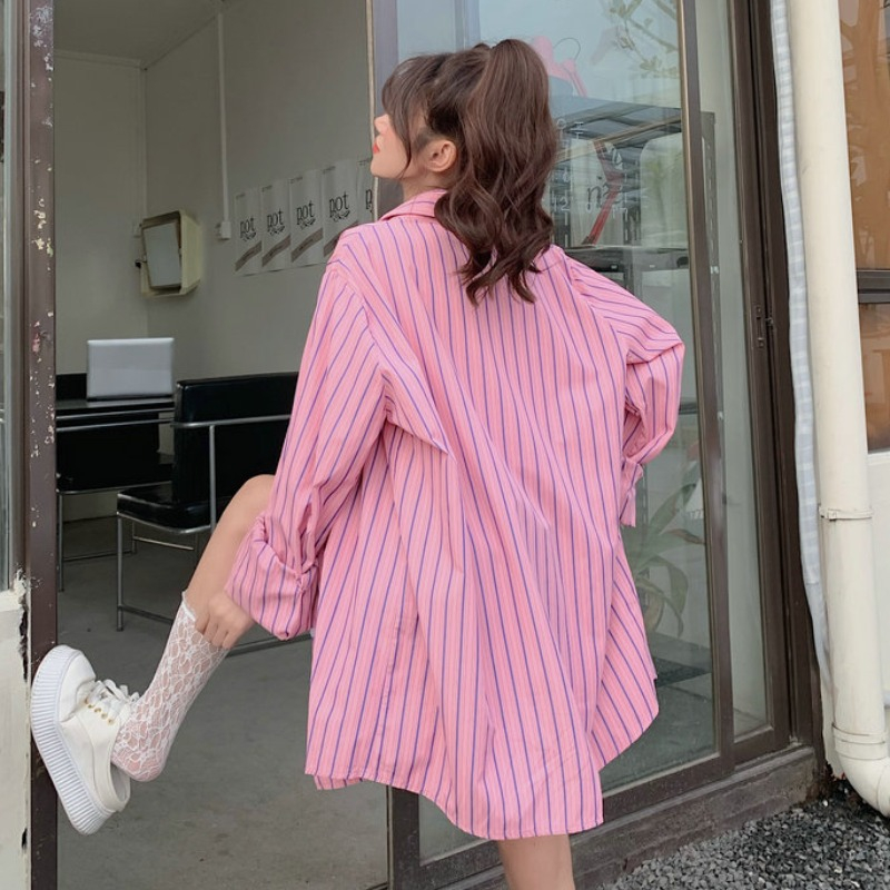 Áo sơ mi khoác ngoài nữ kẻ caro hồng dáng rộng mặc đi chơi đi học áo sơ mi caro nữ from rộng thời trang hàn quốc 2023