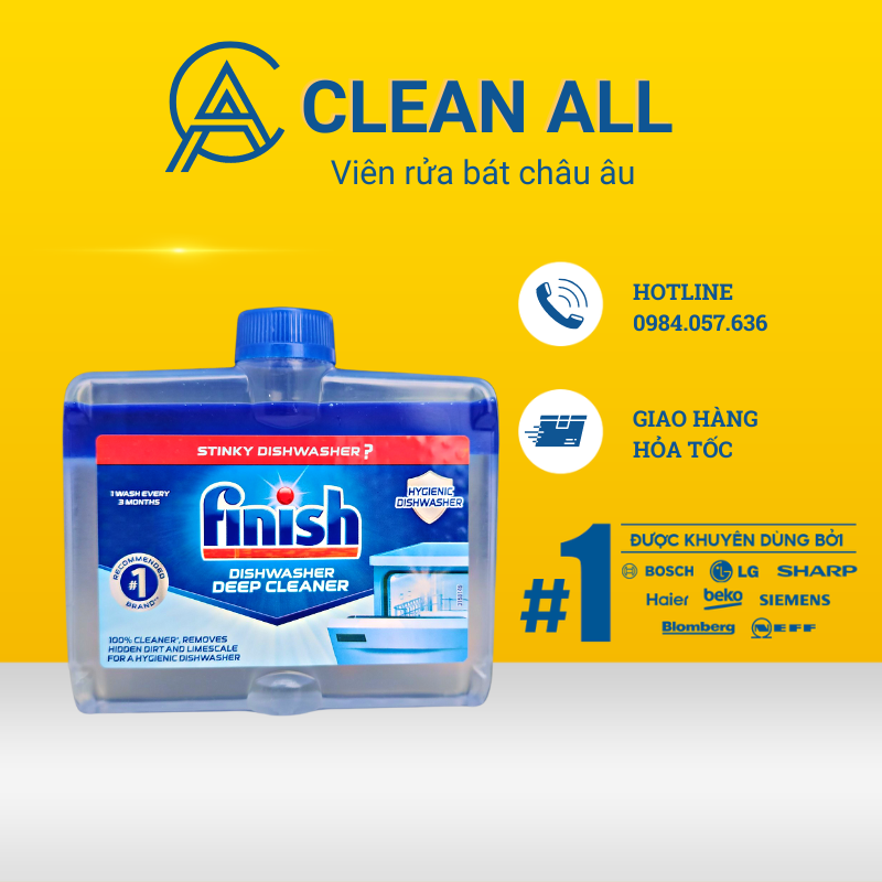 [HN] Dung dịch vệ sinh máy rửa bát Finish 250ml chính hãng nhập khẩu EU