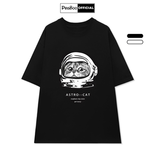 Áo Thun Unisex PEABOO mã TN ASTRO CAT Chất Cotton Form Rộng Tay Lỡ Cho Nam Nữ