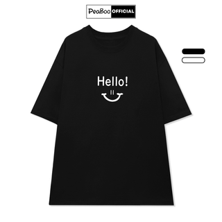 Áo Thun Unisex PEABOO mã TN Hello Chất Cotton Mềm Mịn Thoáng Mát Form Rộng Tay Lỡ Cho Nam Nữ