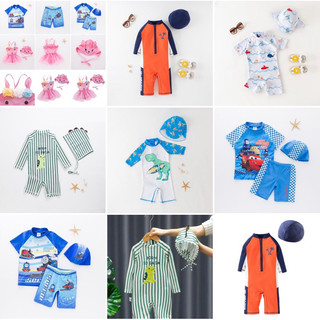 Set đồ bơi màu cam sành điệu kèm mũ cho bé trai 2021