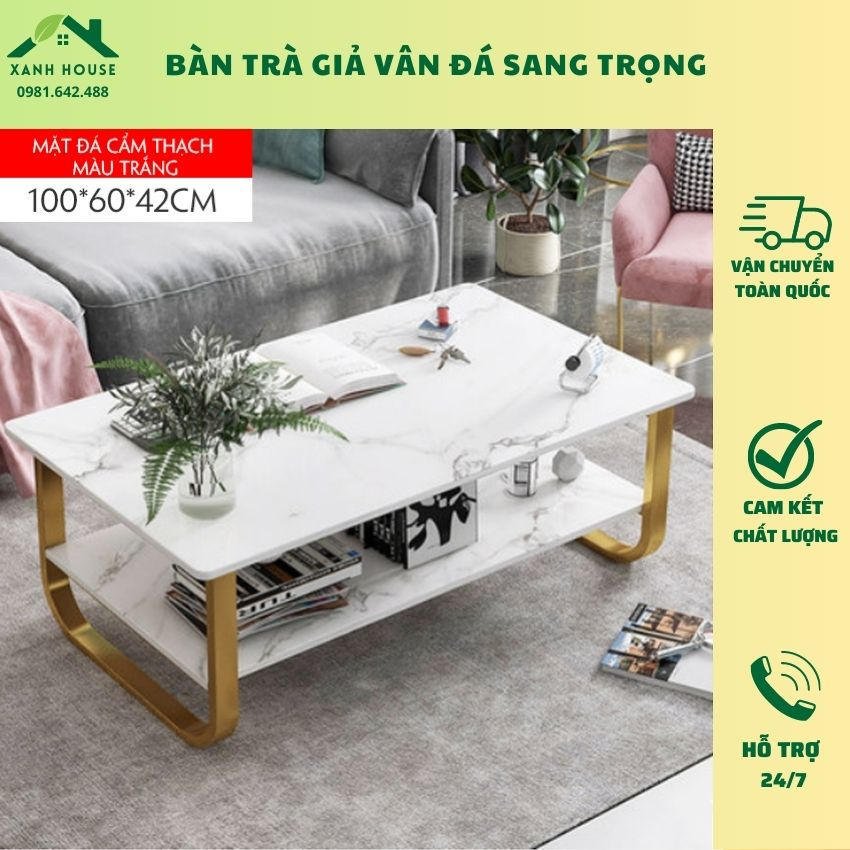 Bàn trà sofa, bàn trà phòng khách GIÁ RẺ bàn trà mặt gỗ MDF cao cấp vân đá cẩm thạch chân U sắt sơn tĩnh điện