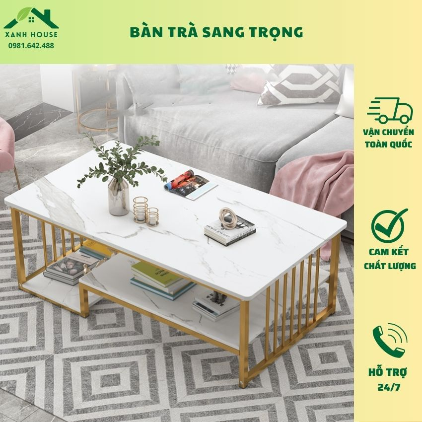 Bàn trà bàn cafe cao cấp vân đá cẩm thach cao cấp, khung sắt vuông