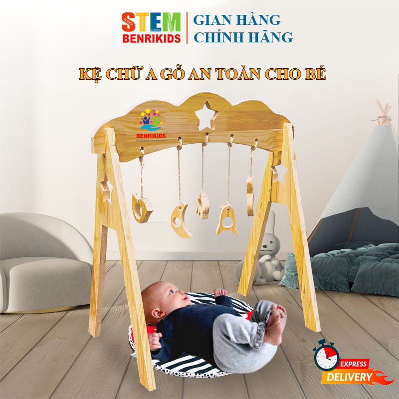 Kệ Chữ A Chơi Vận Động - Kệ Sách Gỗ An Toàn Cho Bé - Kệ Gỗ Stem Benrikids