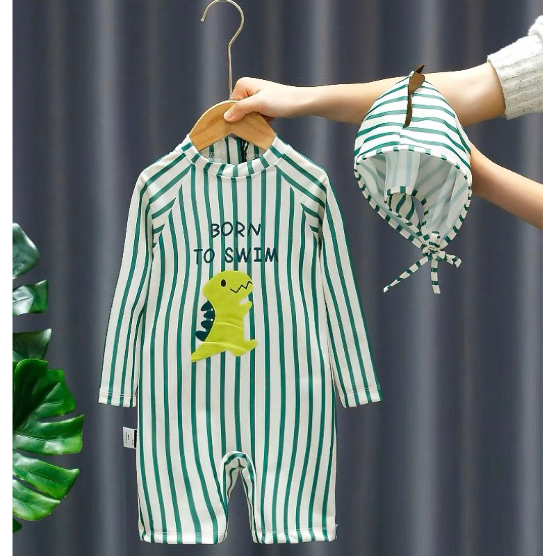 Set đồ bơi màu cam sành điệu kèm mũ cho bé trai 2021