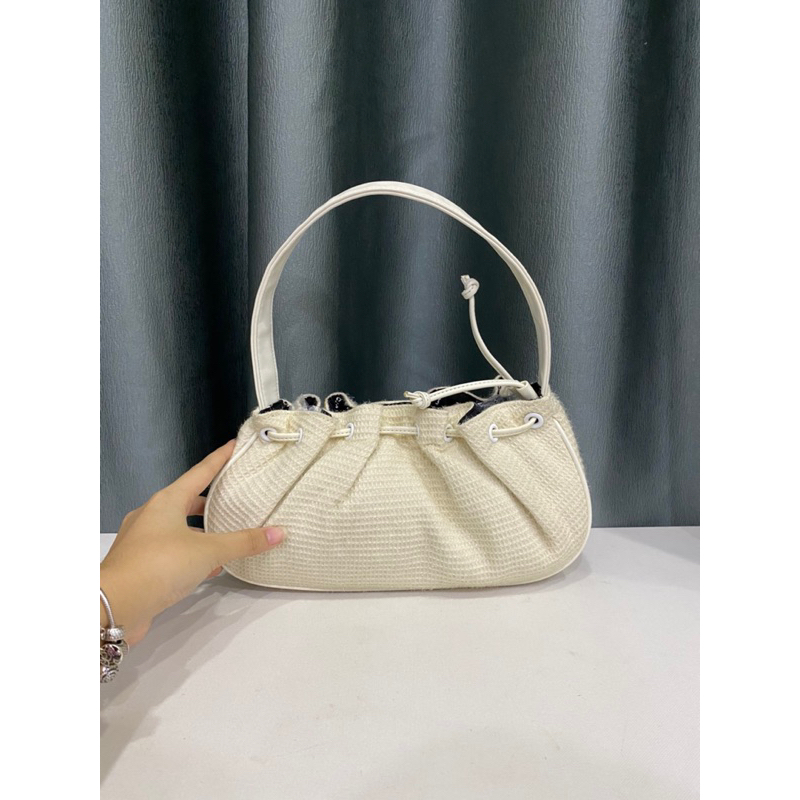 Túi si hiệu CLATHAS của Pháp chất vải dạ tweed hoa trà