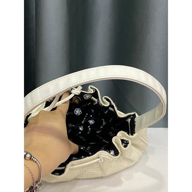 Túi si hiệu CLATHAS của Pháp chất vải dạ tweed hoa trà