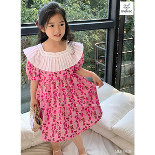 Váy đầm cổ trắng dập ly hoa đỏ