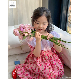 Váy đầm cổ trắng dập ly hoa đỏ