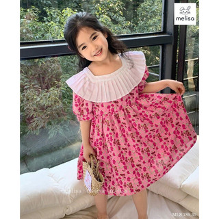 Váy đầm cổ trắng dập ly hoa đỏ