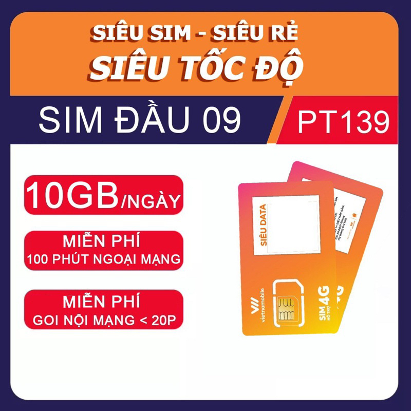 Sim 4G vietnamobile, Đầu 09 Đẹp, Sim data 300GB/tháng tốc độ cao, Đăng ký tài khoản, Miễn Phí Cước Gọi Thoại
