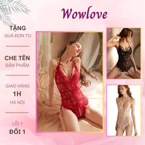 Bộ Đồ Lót Liền Thân Phối Ren Hai Dây Khoét Đáy Gợi Cảm Bộ Ngủ Jump Ngực V Xẻ Đáy Sexy Quyến Rũ