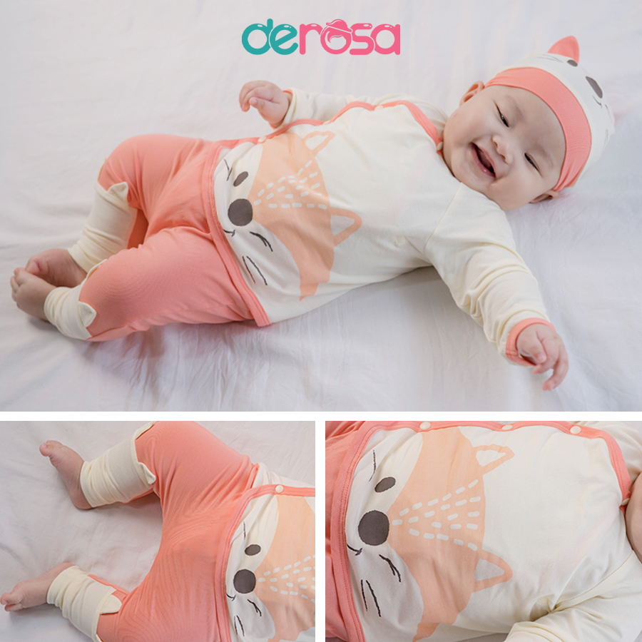 Bộ quần áo sơ sinh DEROSA KIDS đồ sơ sinh bé trai sợi tre bamboo 0-9 tháng Z596-624B