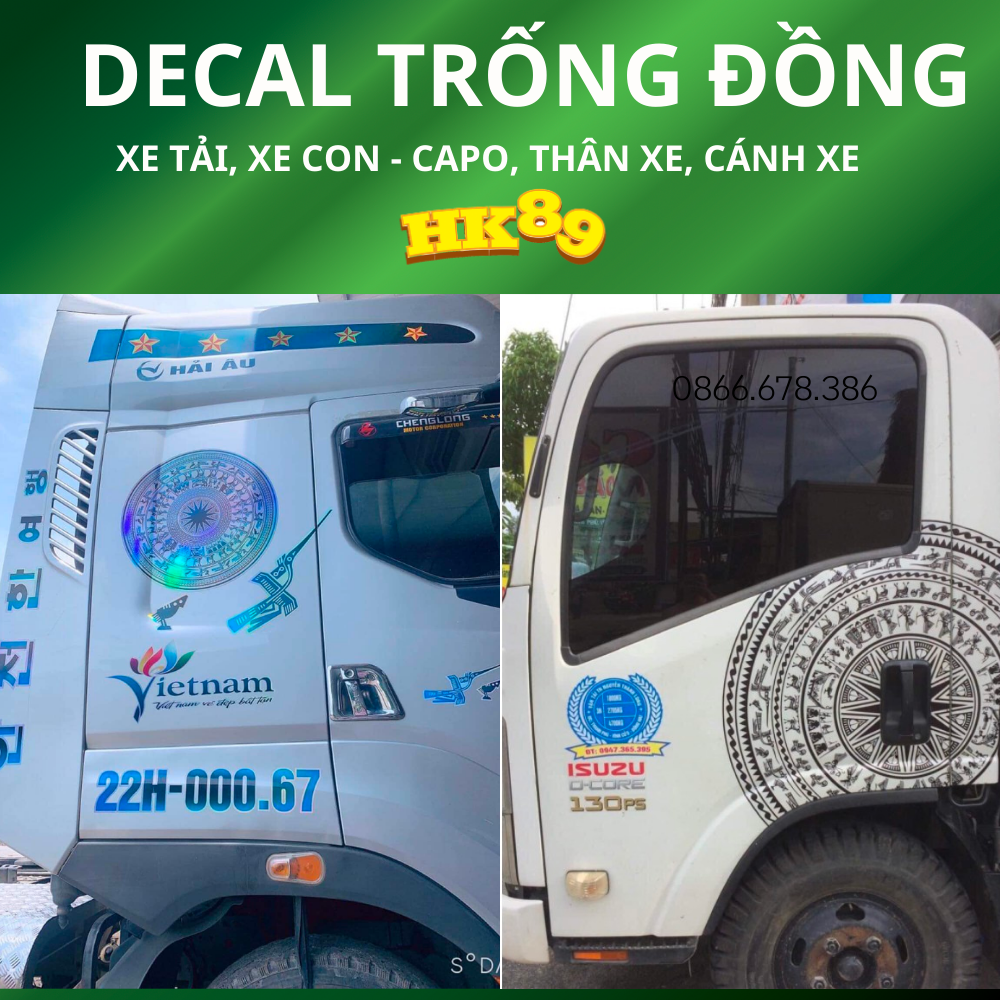 Tem xe Trống Đồng cỡ lớn - Decal trang trí ô tô, xe tải, xe đầu kéo chống nắng mưa (SL:1)