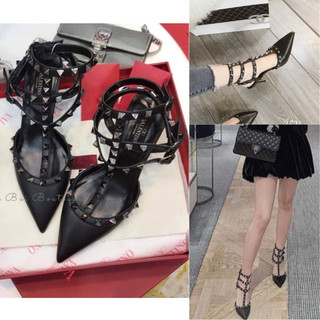 Sandal valen đinh 3 quai da xi đinh kim loại sang chảnh, gót 7cm