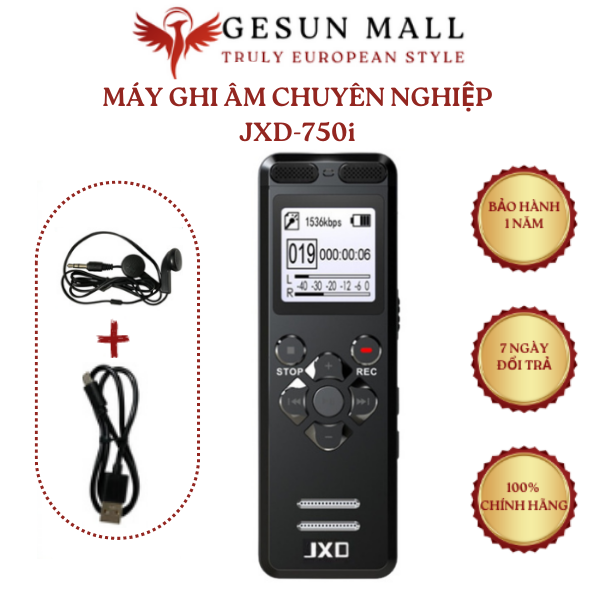 Máy Ghi Âm Mini JXD-750i 16GB, Máy ghi âm chuyên nghiệp 72 giờ, Ghi âm khi có tiếng động, Lọc tập âm, Bảo hành 12 tháng