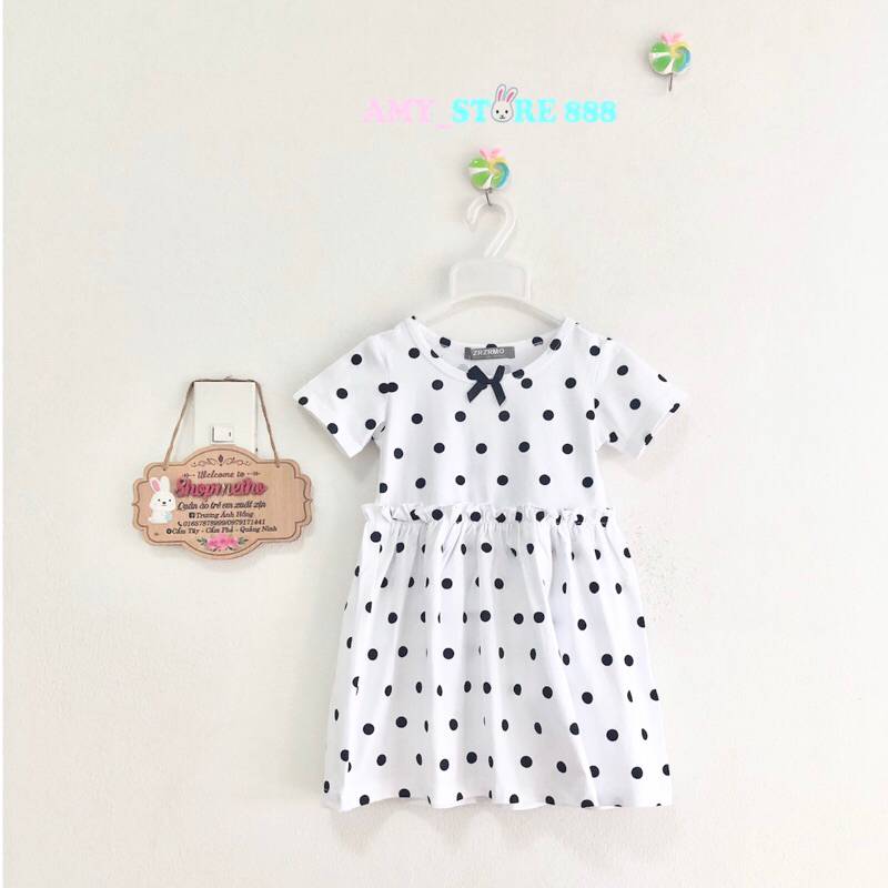 Váy đầm bé gái chấm bi chất cotton mềm mại co giãn