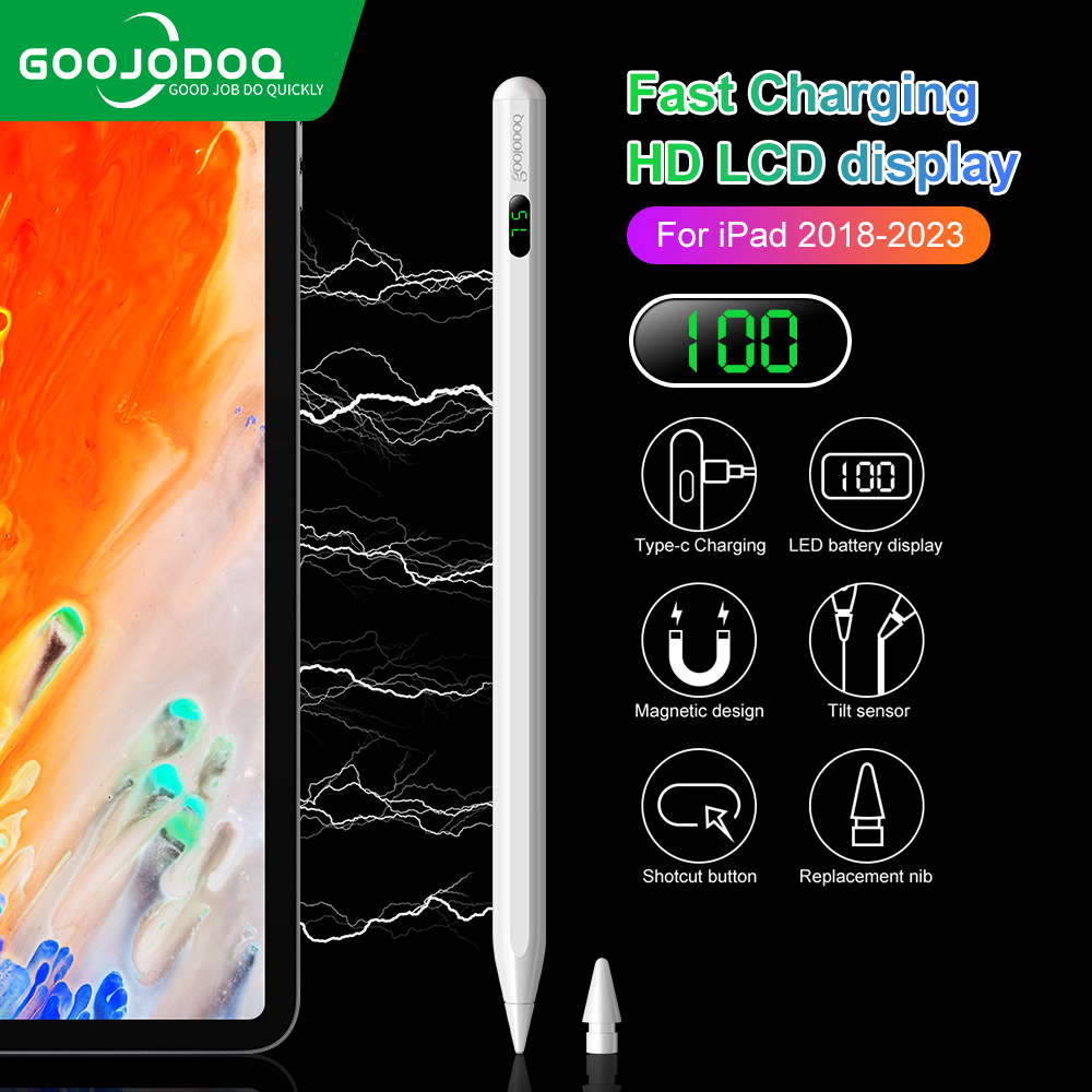 Bút cảm ứng 2023 mới Goojodoq cho ipad Pencil 2 1 với Digital Power Display Anti-mistouch Stylus cho iPad 2018 - 2022