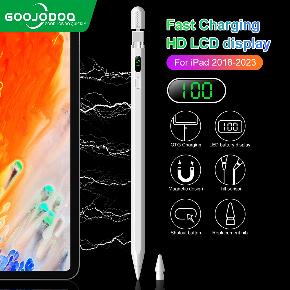 Bút cảm ứng 2023 mới Goojodoq cho ipad Pencil 2 1 với Digital Power Display Anti-mistouch Stylus cho iPad 2018 - 2022