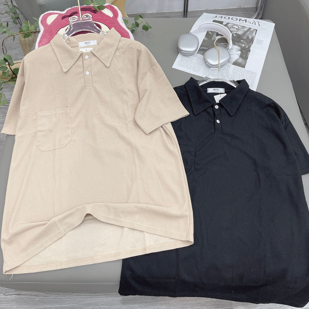 Shynstores Áo thun polo - áo polo tay lỡ unisex túi ngực vải tổ ong cao cấp form rộng