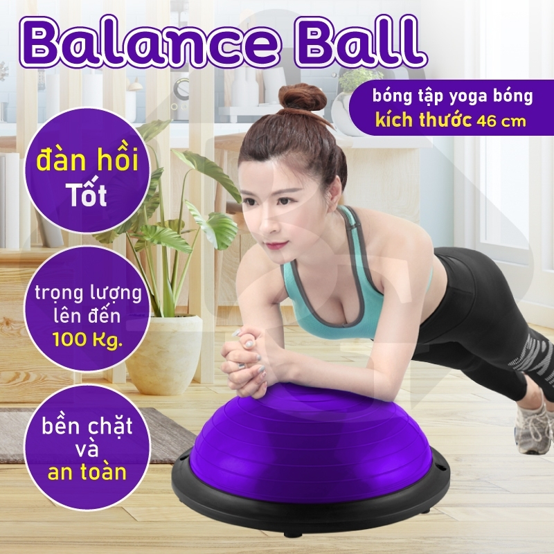 {PINK 46x20} BG bóng YOGA bóng tập thể lực thăng bằng BALL BALANCE Bosu_ĐƯỜNG KÍNH :46CM.