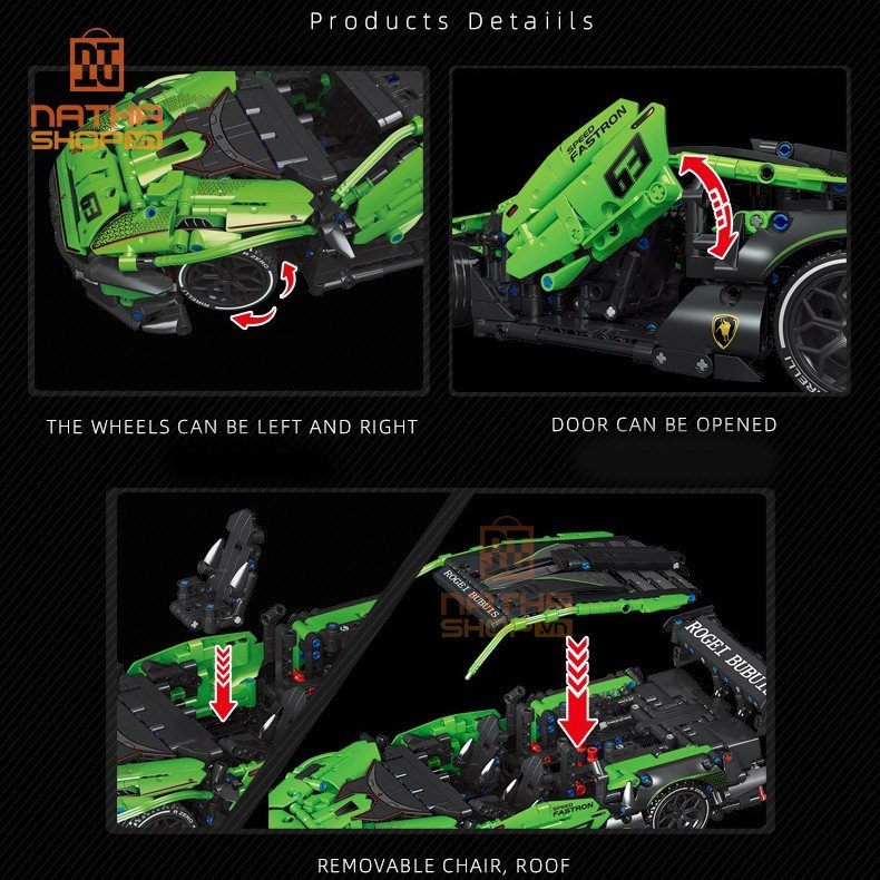 Mô Hình Lắp Ráp LEGO Nathashop Xe Đua Thể Thao Lamborghini 1:14 1644 PCS