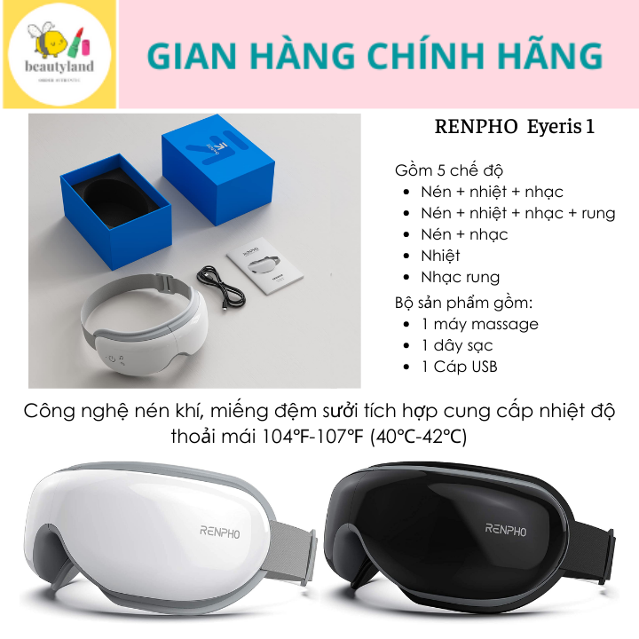Máy massage mắt thông minh thế hệ mới Renpho kèm nhạc, nhiệt, kết nối Bluetooth