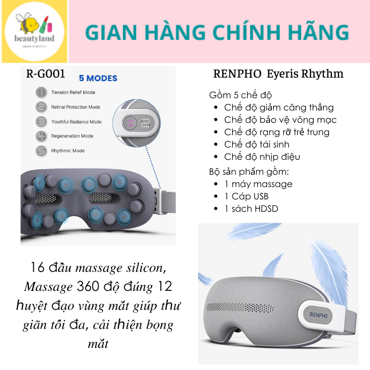 Máy massage mắt thông minh thế hệ mới Renpho kèm nhạc, nhiệt, kết nối Bluetooth