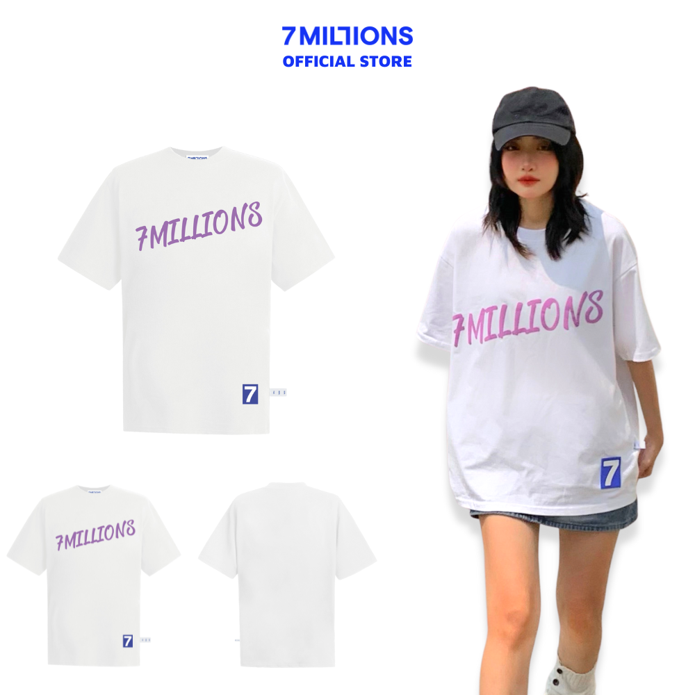 Áo Thun Unisex Cổ Tròn 7MILLIONS White / Purple - Màu Trắng - 100% Cotton 2 Chiều - Form Oversize