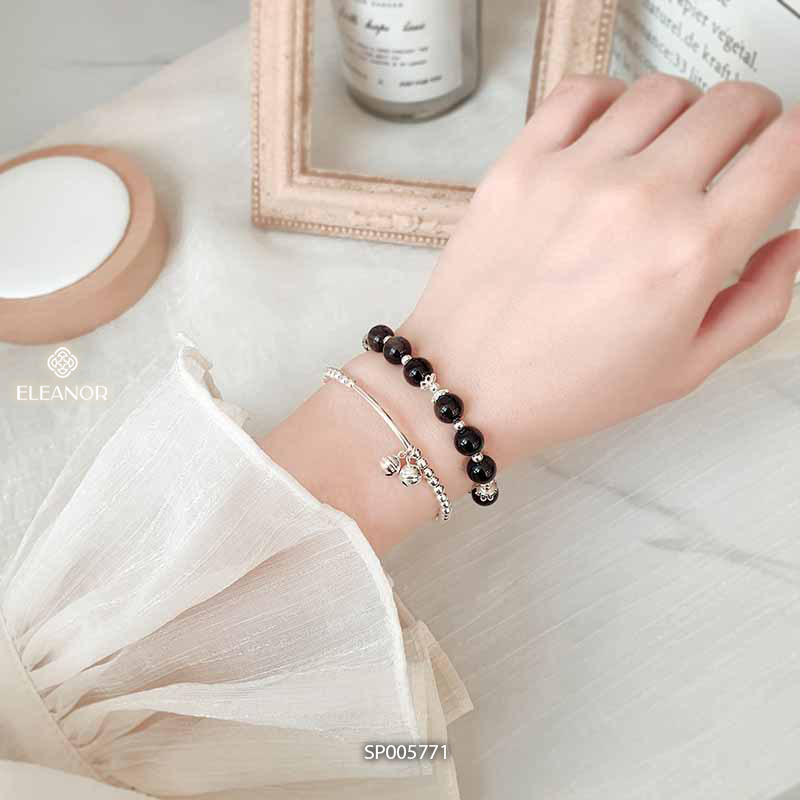 Vòng tay nữ bạc 925 Eleanor Accessories phối bi mặt hình lục lạc tròn phụ kiện trang sức 5771