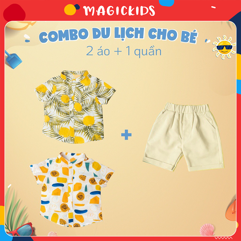 Combo 2 áo đi biển , quần kaki trắng cho bé đi biển, du lịch mùa hè Magickids (ib cho shop chọn mẫu)