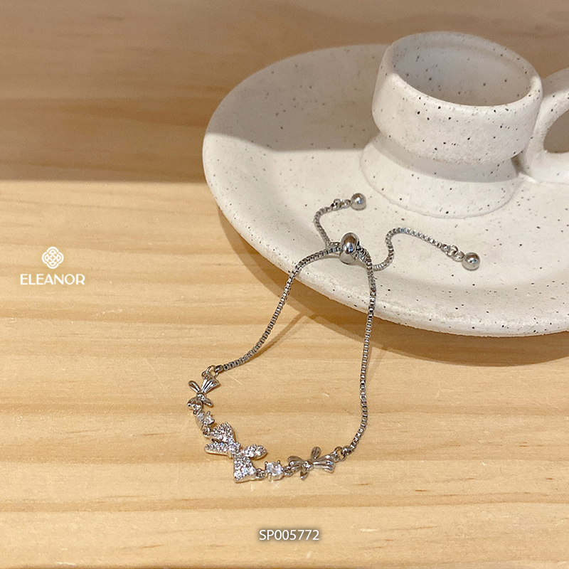 Vòng tay nữ bạc 925 dây rút Eleanor Accessories mặt hình nơ đính đá phụ kiện trang sức 5772