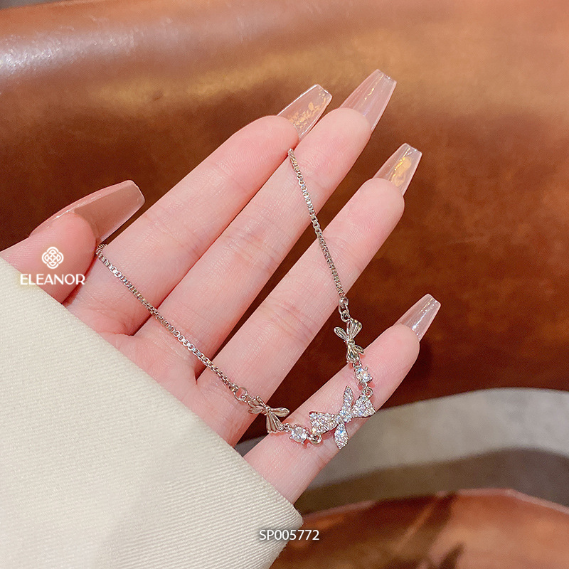 Vòng tay nữ bạc 925 dây rút Eleanor Accessories mặt hình nơ đính đá phụ kiện trang sức 5772