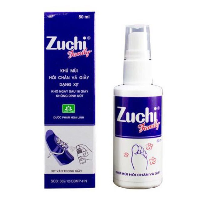 Zuchi Family, xịt thơm giày dép, khử mùi hôi chân, hôi giày, Dược phẩm Hoa Linh 50ml - Chuỗi Nhà thuốc Mẹ và Bé