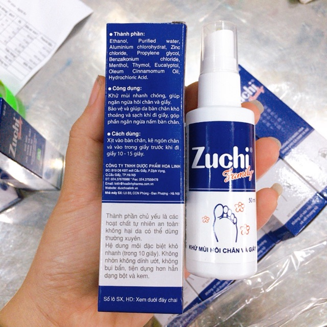 Zuchi Family, xịt thơm giày dép, khử mùi hôi chân, hôi giày, Dược phẩm Hoa Linh 50ml - Chuỗi Nhà thuốc Mẹ và Bé