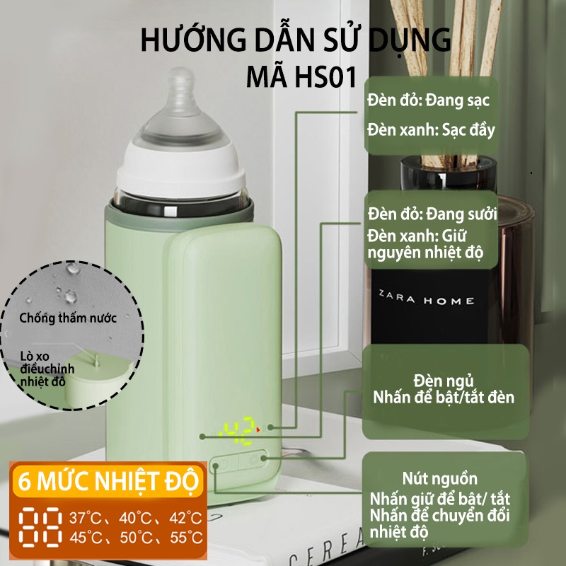 Máy Hâm Sữa Cầm Tay Không Dây FINOSE Tích Điện Cho Bé, Máy Ủ Ấm Sữa Có Đèn Báo Ban Đêm, Làm Nóng Sữa Nhanh