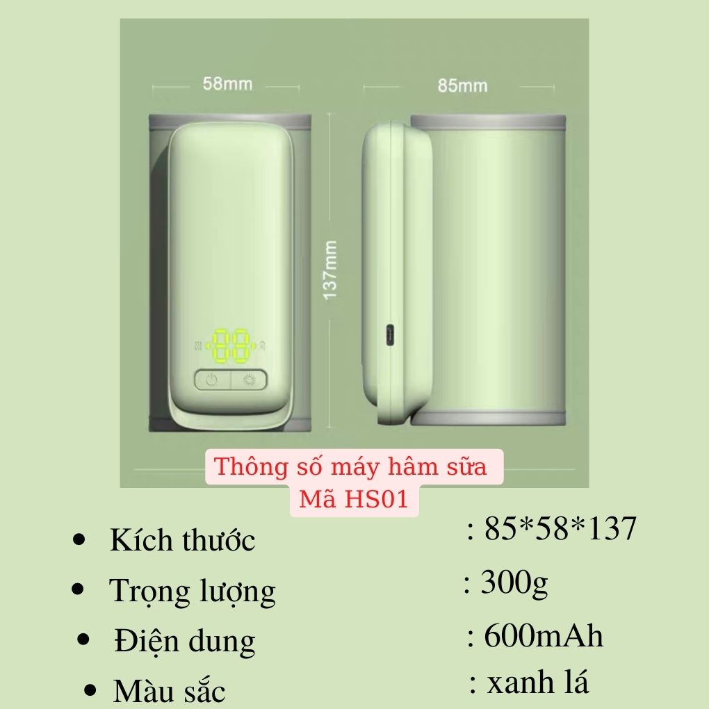 Máy Hâm Sữa Cầm Tay Không Dây FINOSE Tích Điện Cho Bé, Máy Ủ Ấm Sữa Có Đèn Báo Ban Đêm, Làm Nóng Sữa Nhanh
