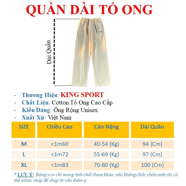 Quần dài ống rộng suông nam nữ unisex oversize vải cotton tổ ong KING SPORT Quần baggy form rộng hàn quốc dày dặn QN04