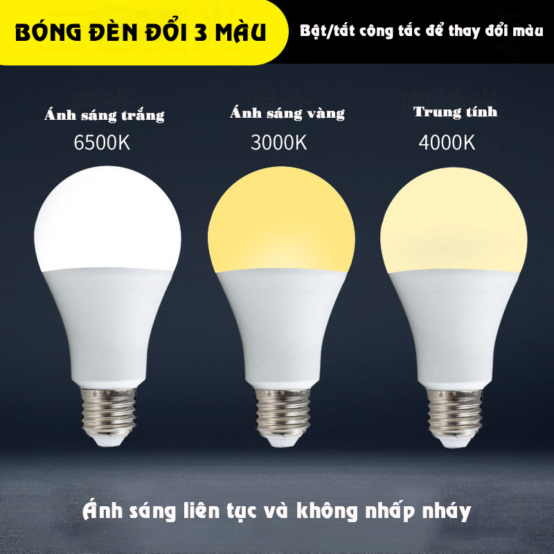 Bóng đèn led 15W - 12W - 9W - 7W - 5W đổi 3 màu ánh sáng trắng, vàng ấm, vàng , bóng led đổi màu bảo vệ thị lực | BigBuy360 - bigbuy360.vn