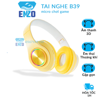 Headphone bluetooth chụp tai cao cấp B39, Tai nghe không dây viền LED âm thanh sống động, BASS cực ấm tặng kèm dây AUX